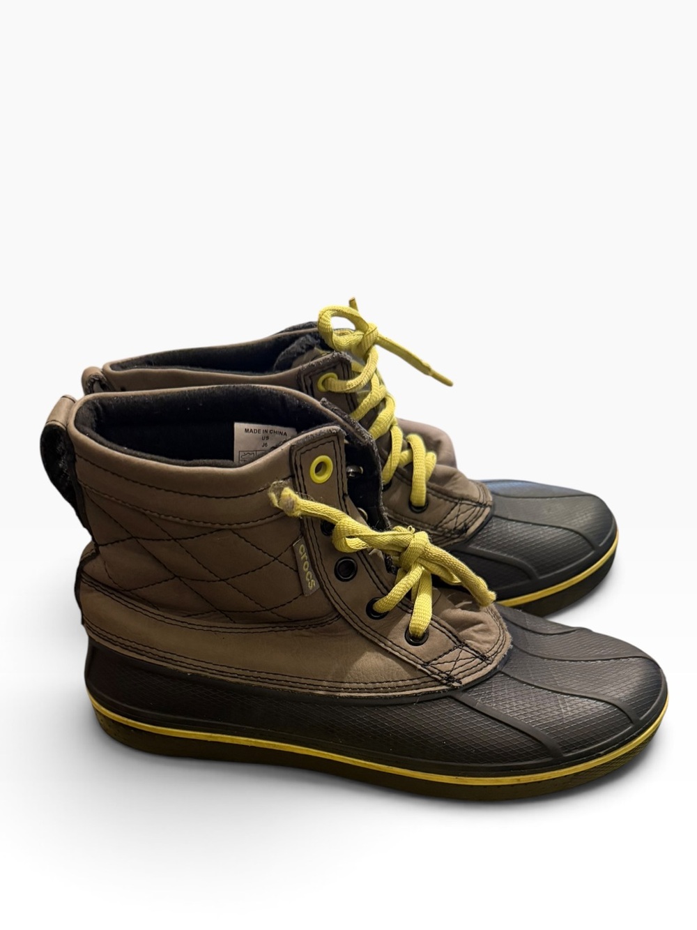 Crocs AllCast Duck Boots Grey
Black Lime Green Size 6 youth